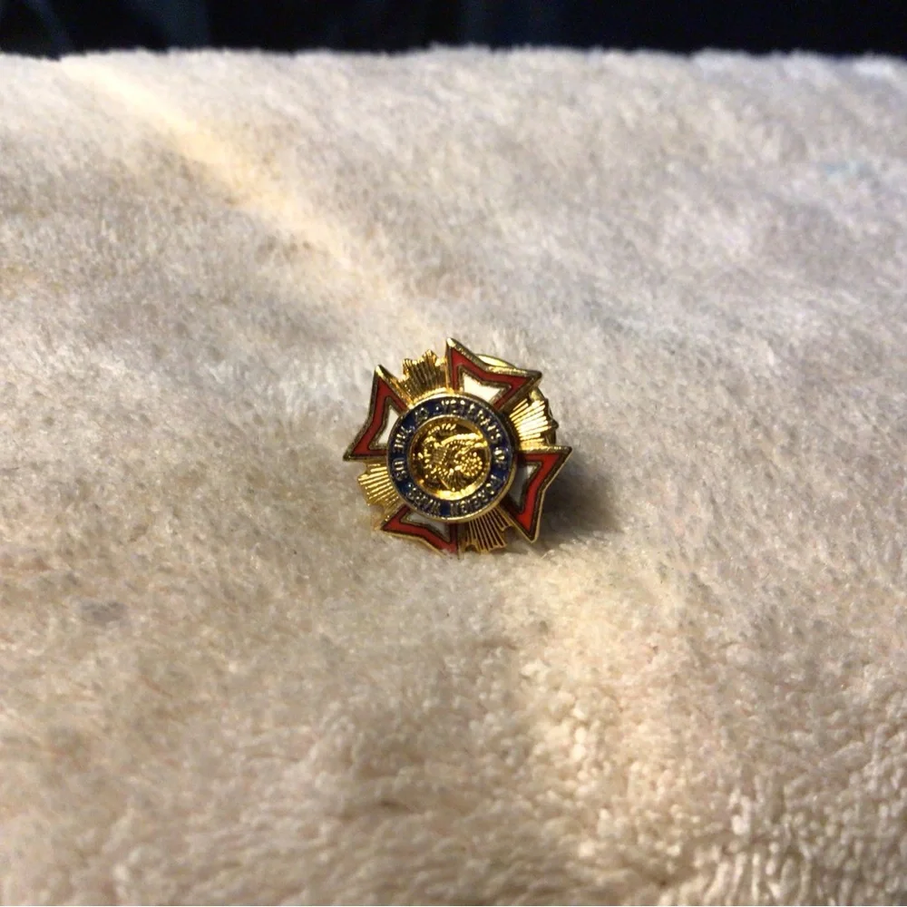 Gold and Red Enamel Military-Style Cross Lapel Pin